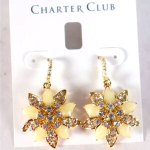Charter Club Crystal Poinsettia Earrings Gold Tone NWT